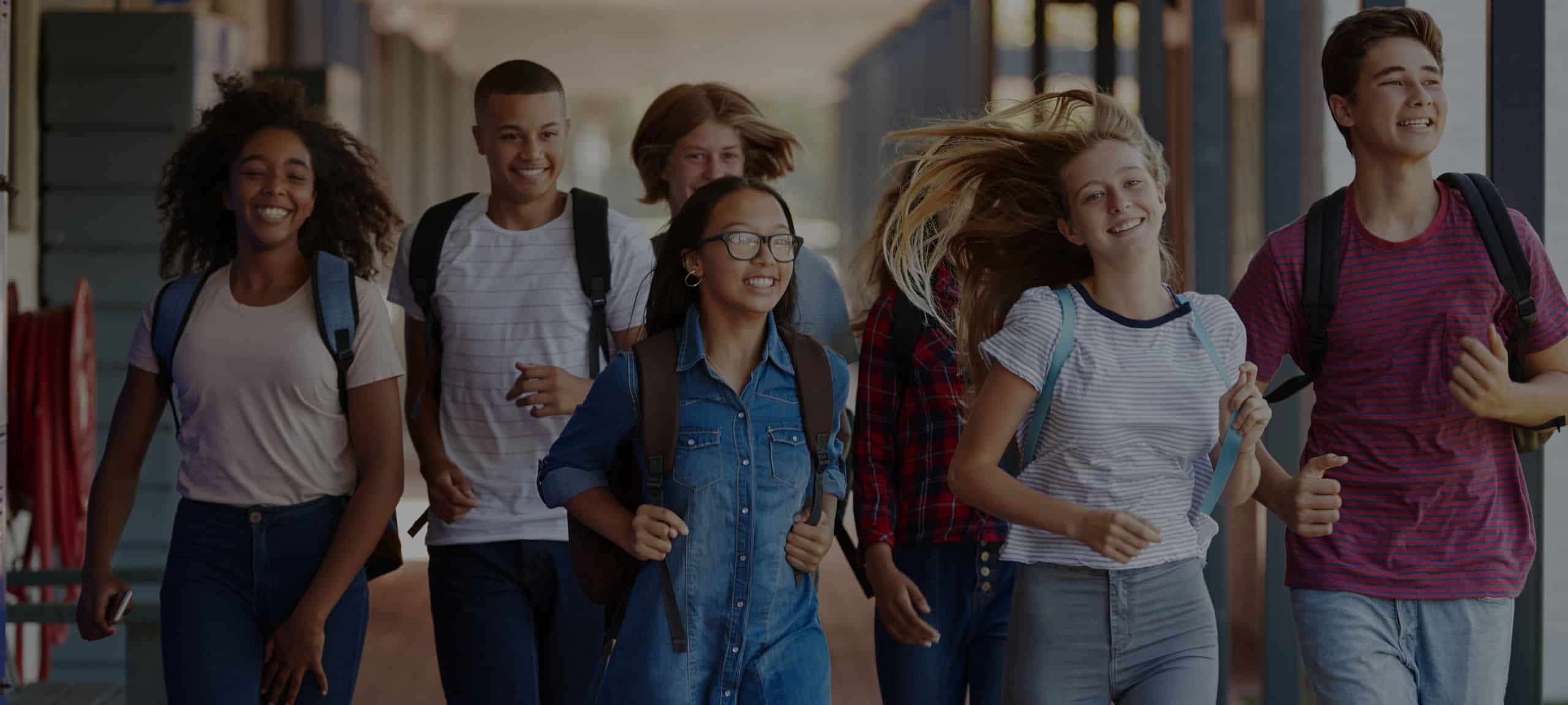 Group of High School students with backpacks
