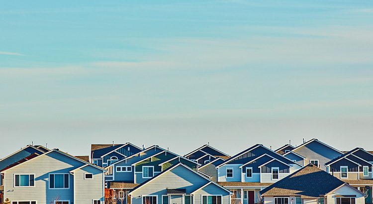 Aerial photo of rooftops of homes