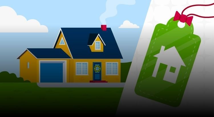 Graphic of a home with a wreath on the front door and a price tag