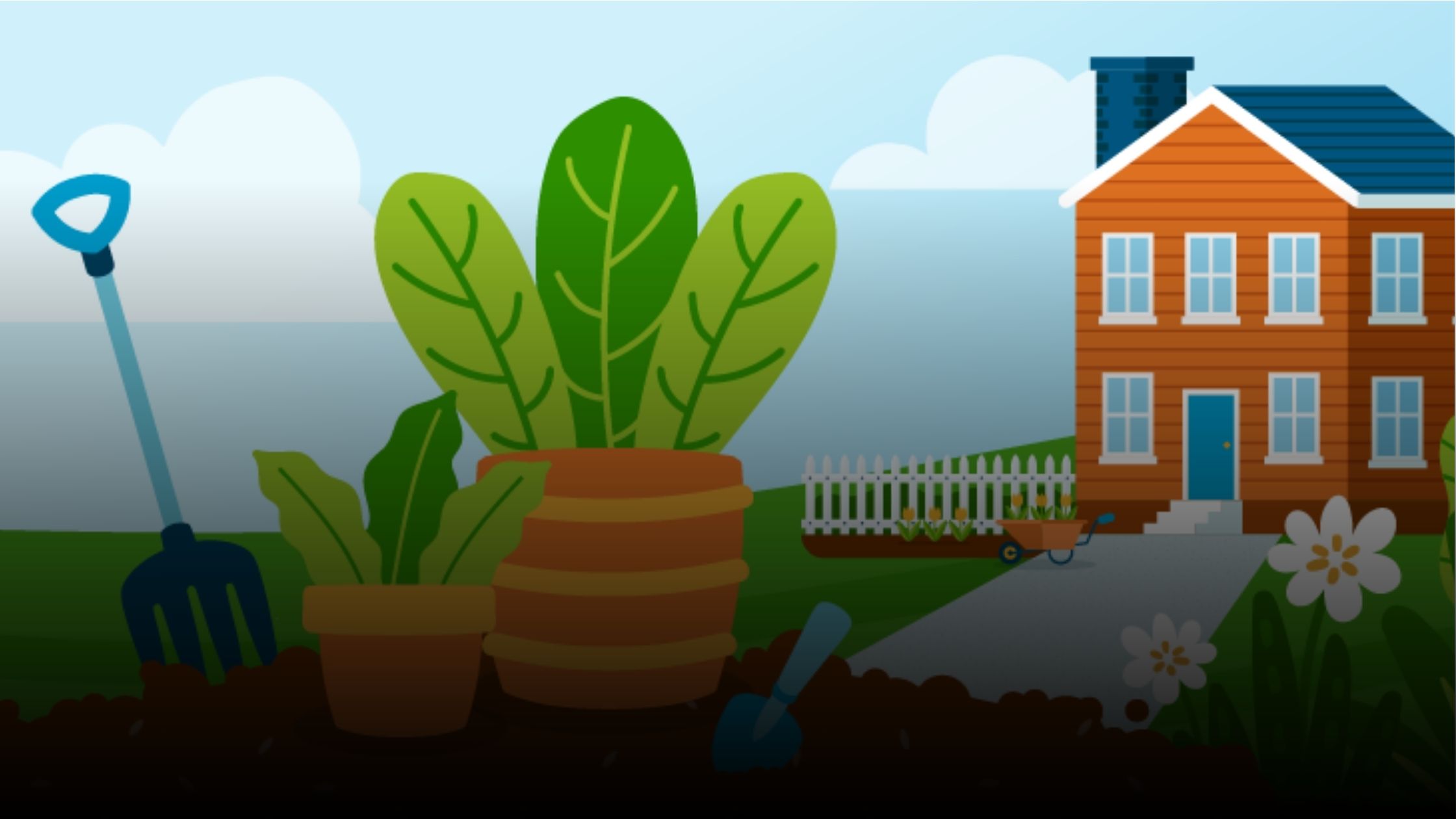 Graphic of plants outside of a house