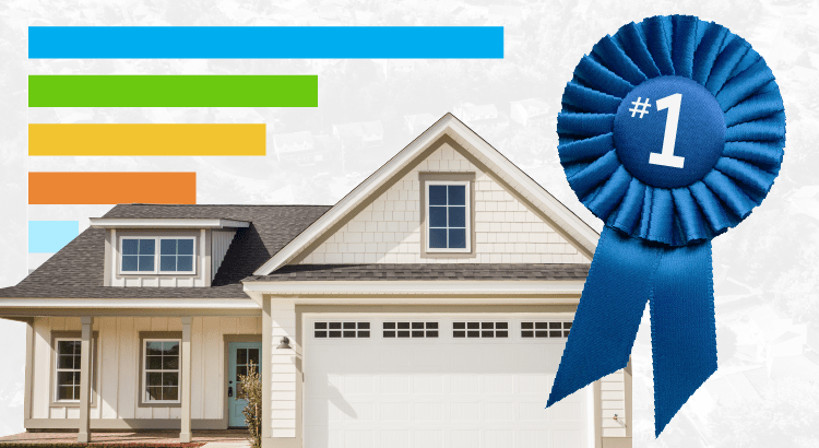 Image of a house with a #1 blue ribbon and a bar graph indicating real estate as the best long-term investment.