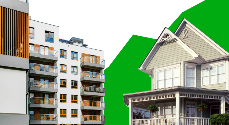 Graphic of a single family home and an apartment complex