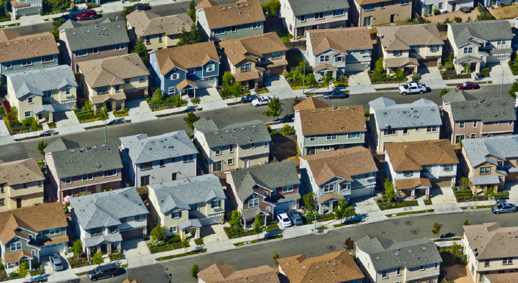 Aerial photo of a neighborhood of houses
