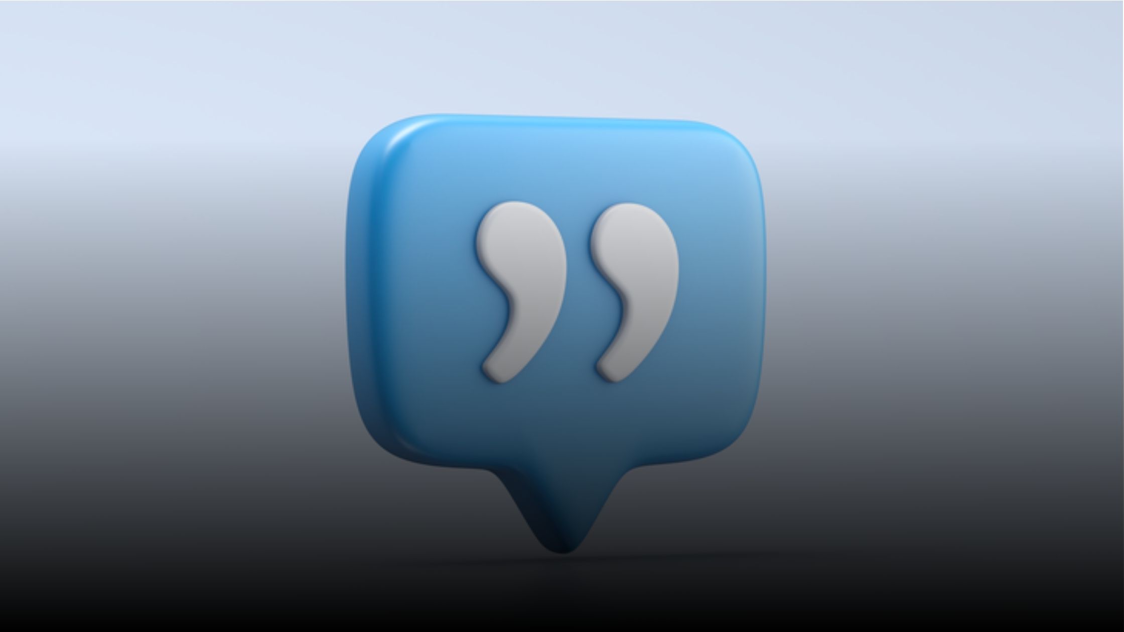 Graphic of a speech bubble with a quote mark in it