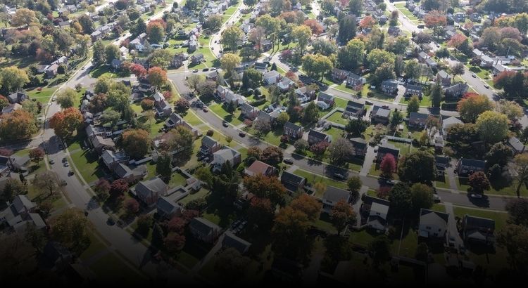 Aerial view of houses in a neighborhood