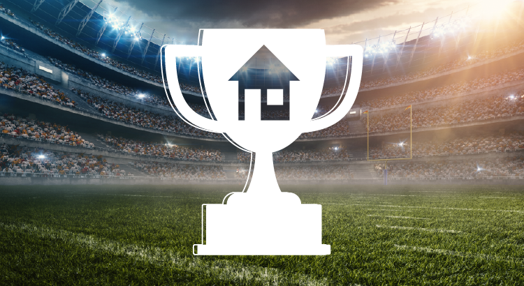 Graphic of a trophy with a stadium in the background