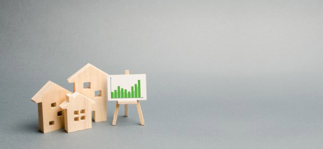 Wooden houses with a stand of graphics and information.