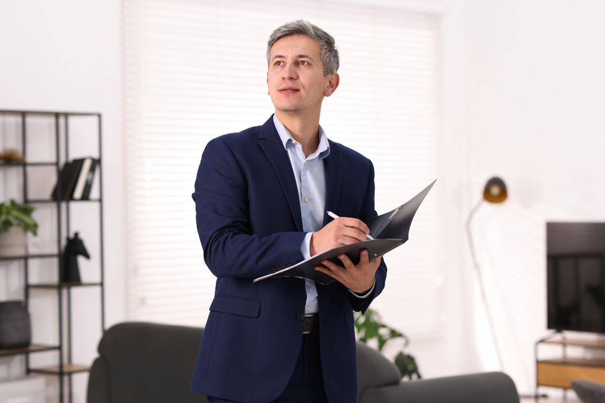 Real estate professional evaluating a home during a personalized property valuation