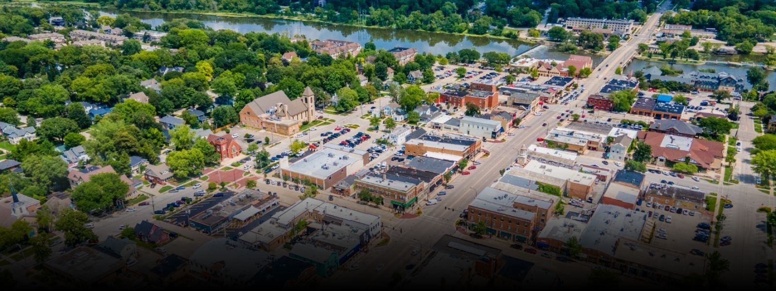 Aerial view of downtown Geneva, Illinois